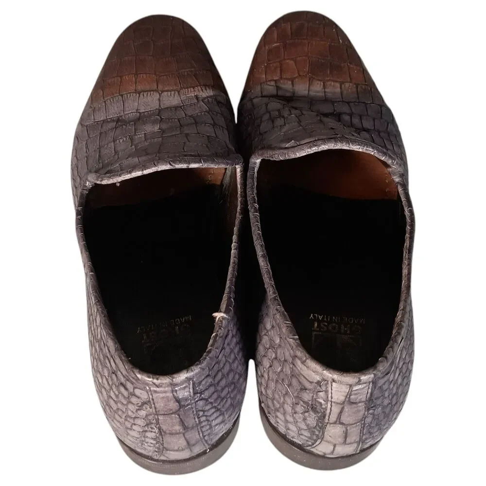 Jo Ghost Mens Shoe Slip on Loafer Grey Brown Croc 45/US 12 Leather Made In Italy